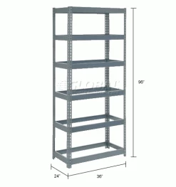 Global Industrial™ Extra Heavy Duty Shelving 36"W x 24"D x 96"H With 6 Shelves, No Deck, Gray -Shelving Sales Store 255558 dim