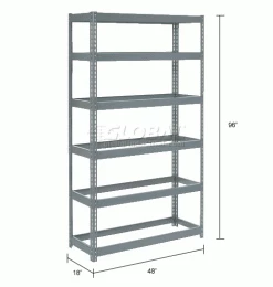 Global Industrial™ Extra Heavy Duty Shelving 48"W x 18"D x 96"H With 6 Shelves, No Deck, Gray -Shelving Sales Store 255560 dim
