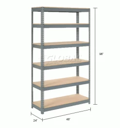 Global Industrial™ Extra Heavy Duty Shelving 48"W x 24"D x 96"H With 6 Shelves, Wood Deck, Gry -Shelving Sales Store 255585 dim