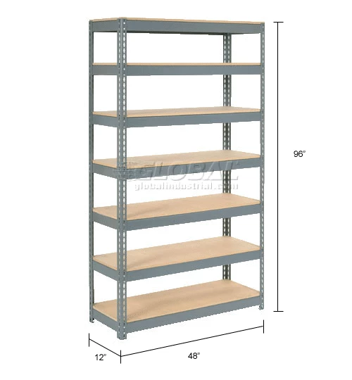 Global Industrial Extra Heavy Duty Shelving 48"W x 12"D x 96"H With 7 Shelves, Wood Deck, Gry 17 Global Industrial Extra Heavy Duty Shelving 48"W x 12"D x 96"H With 7 Shelves, Wood Deck, Gry - Image 17