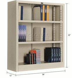 Interion By Global Industrial Interion® All Steel Bookcase 36" W x 12" D x 42" H Putty 3 Openings -Shelving Sales Store 277440PY dim