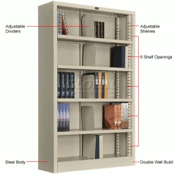 Interion By Global Industrial Interion® All Steel Bookcase 36" W x 12" D x 60" H Putty 5 Openings -Shelving Sales Store 277441PY 1wco