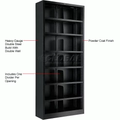 Interion By Global Industrial Interion® All Steel Bookcase 36" W x 12" D x 84" H Black 7 Openings -Shelving Sales Store 277442BK 1wco