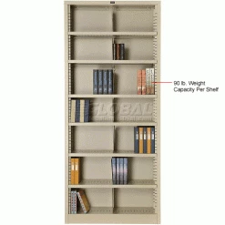 Interion By Global Industrial Interion® All Steel Bookcase 36" W x 12" D x 84" H Putty 7 Openings -Shelving Sales Store 277442PY 2wco