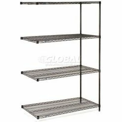 Nexel® Black Epoxy, 4 Tier, Wire Shelving Add-On Unit, 48"W x 24"D x 86"H