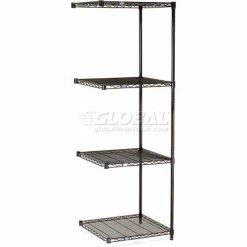 Nexel® Black Epoxy, 4 Tier, Wire Shelving Add-On Unit, 36"W x 24"D x 86"H