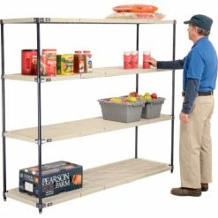 Nexel®, Nexelite®, 4 Tier, Vented Plastic Mat Shelving Unit, 72"W x 24"D x 63"H -Shelving Sales Store 331487N 02 2