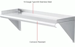 Global Industrial™ Wall Mount Shelf with 1-1/2" Lip 18 Gauge 430 Stainless Steel 36"W x 12"D -Shelving Sales Store 493627IN 1wco