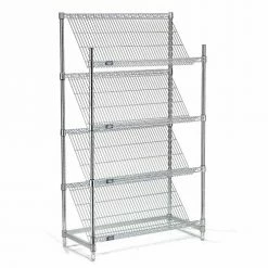 Nexel® Chrome, 4 Tier, Slant Wire Shelving, Starter Unit, 36"W x 18"D x 63"H