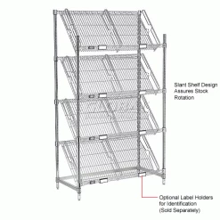 Nexel® Chrome, 4 Tier, Slant Wire Shelving, Starter Unit, 36"W x 18"D x 63"H -Shelving Sales Store 504100 5wco 2