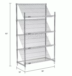 Nexel® Chrome, 4 Tier, Slant Wire Shelving, Starter Unit, 36"W x 18"D x 63"H -Shelving Sales Store 504100 dim