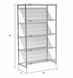 Nexel® Chrome, 5 Tier, Slant Wire Shelving, Starter Unit, 36"W x 18"D x 54"H -Shelving Sales Store 504124 dim