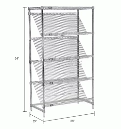 Nexel® Chrome, 5 Tier, Slant Wire Shelving, Starter Unit, 36"W x 24"D x 54"H -Shelving Sales Store 504126 dim