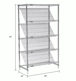Nexel® Chrome, 5 Tier, Slant Wire Shelving, Starter Unit, 48"W x 24"D x 54"H -Shelving Sales Store 504127 dim