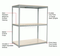 Global Industrial™ Wide Span Rack 72x24x96, 3 Shelves Deck 900 Lb. Cap Per Level, Gray -Shelving Sales Store 504219GY 1wco 3