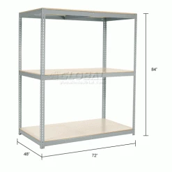 Global Industrial™ Wide Span Rack 72Wx48Dx84H, 3 Shelves Laminated Deck 900 lb. Per Level, Gray -Shelving Sales Store 504627GY dim