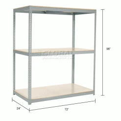 Global Industrial™ Wide Span Rack 72x24x96, 3 Shelves Deck 900 Lb. Cap Per Level, Gray -Shelving Sales Store 504644GY dim