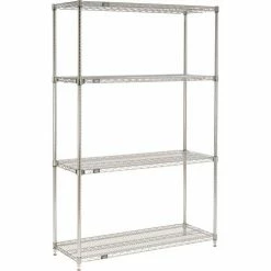Nexel® Chrome, 4 Tier, Quick Adjust, Wire Shelving Starter Unit, 36"W x 24"D x 74"H