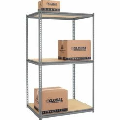Global Industrial™ High Cap. Starter Rack 48Wx24Dx96H 3 Levels Wood Deck 1500lb Per Shelf GRY