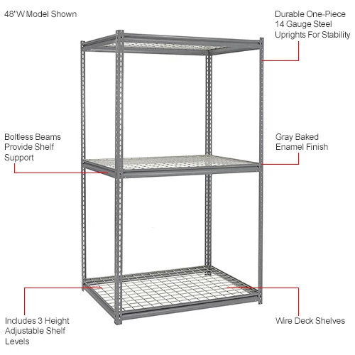 Global Industrial High Cap. Starter Rack 48Wx48Dx84H 3 Levels Wire Deck 1500lb Per Shelf GRY 13 Global Industrial High Cap. Starter Rack 48Wx48Dx84H 3 Levels Wire Deck 1500lb Per Shelf GRY - Image 13