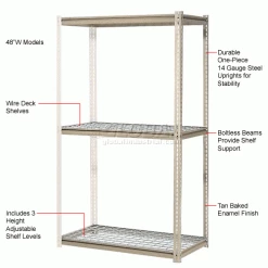 Global Industrial™ High Capacity Add-On Rack 48x24x843 Levels Wire Deck 1500 Lb Per Level Tan -Shelving Sales Store 581058 1wco