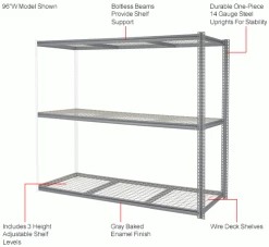 Global Industrial™ High Capacity Add-On Rack 96x24x60 Levels Wire Deck 800 Lb Per Level GRY -Shelving Sales Store 581067GYIN 1wco