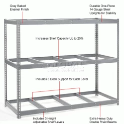 Global Industrial Wide Span Rack 96"W x 36"Dx 60"H With 3 Shelves No Deck 800 Lb Capacity Per Level - Gray -Shelving Sales Store 600231 1wco 4