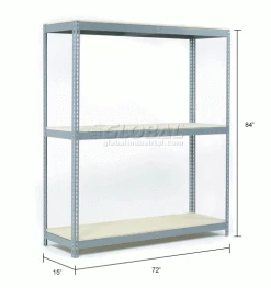 Global Industrial™ Wide Span Rack 72"Wx15"Dx84"H, 3 Shelves Wood Deck 900Lb Cap. Per Level, GRY -Shelving Sales Store 601451A dim