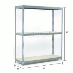 Global Industrial™ Wide Span Rack 48Wx48Dx96H, 3 Shelves Wood Deck 1200 Lb Cap. Per Level, Gray -Shelving Sales Store 601471A dim