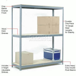 Global Industrial™ Wide Span Rack 72"Wx15"Dx84"H, 3 Shelves Wood Deck 900Lb Cap. Per Level, GRY -Shelving Sales Store 601750 1wco 1