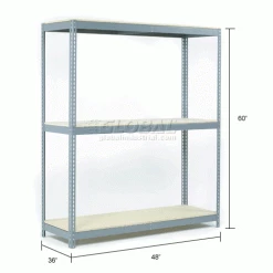 Global Industrial™ Wide Span Rack 48Wx36Dx60H, 3 Shelves Wood Deck 1200 Lb Cap. Per Level, Gray -Shelving Sales Store 601751 dim