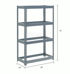 Global Industrial™ Extra Heavy Duty Shelving 36"W x 24"D x 72"H With 4 Shelves, No Deck, Gray -Shelving Sales Store 601868 dimx
