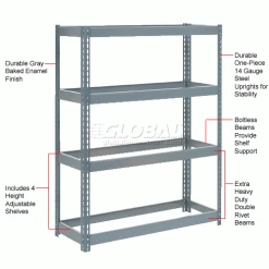 Global Industrial™ Extra Heavy Duty Shelving 48"W x 18"D x 60"H With 4 Shelves, No Deck, Gray -Shelving Sales Store 601870 1wco