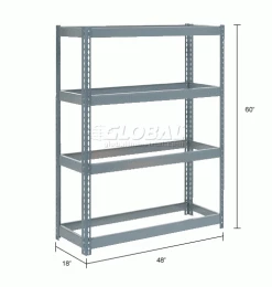 Global Industrial™ Extra Heavy Duty Shelving 48"W x 18"D x 60"H With 4 Shelves, No Deck, Gray -Shelving Sales Store 601870 dim