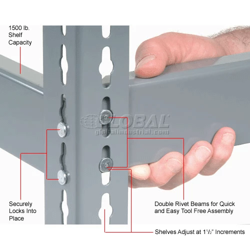Global Industrial Extra Heavy Duty Shelving 48"W x 12"D x 84"H With 7 Shelves, No Deck, Gray 12 Global Industrial Extra Heavy Duty Shelving 48"W x 12"D x 84"H With 7 Shelves, No Deck, Gray - Image 12
