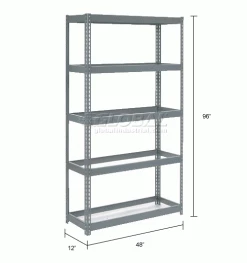 Global Industrial™ Extra Heavy Duty Shelving 48"W x 12"D x 96"H With 5 Shelves, No Deck, Gray -Shelving Sales Store 601875H dim