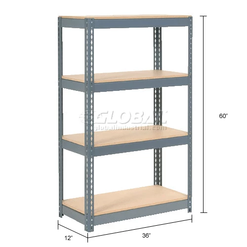 Global Industrial Extra Heavy Duty Shelving 36"W x 12"D x 60"H With 4 Shelves, Wood Deck, Gry 17 Global Industrial Extra Heavy Duty Shelving 36"W x 12"D x 60"H With 4 Shelves, Wood Deck, Gry - Image 17