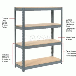 Global Industrial™ Extra Heavy Duty Shelving, Wood Deck, 4 Shelves, 48"Wx24"Dx72"H, Gray -Shelving Sales Store 601882 1wco
