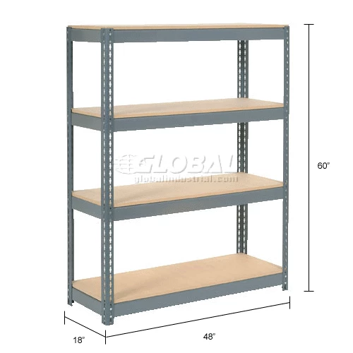 Global Industrial Extra Heavy Duty Shelving 48"W x 18"D x 60"H With 4 Shelves, Wood Deck, Gry 18 Global Industrial Extra Heavy Duty Shelving 48"W x 18"D x 60"H With 4 Shelves, Wood Deck, Gry - Image 18