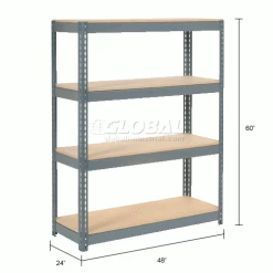 Global Industrial Extra Heavy Duty Shelving 48"W x 24"D x 60"H With 4 Shelves, Wood Deck, Gry 36 Global Industrial Extra Heavy Duty Shelving 48"W x 24"D x 60"H With 4 Shelves, Wood Deck, Gry -Shelving Sales Store 601883 dim