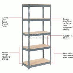 Global Industrial™ Extra Heavy Duty Shelving 36"W x 18"D x 72"H With 5 Shelves, Wood Deck, Gry -Shelving Sales Store 601885 1wco