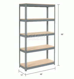 Global Industrial™ Extra Heavy Duty Shelving 48"W x 12"D x 96"H With 5 Shelves, Wood Deck, Gry -Shelving Sales Store 601887H dim