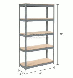 Global Industrial™ Extra Heavy Duty Shelving 48"W x 24"D x 96"H With 5 Shelves, Wood Deck, Gry -Shelving Sales Store 601889H dim