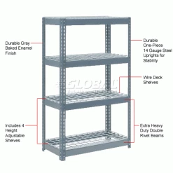 Global Industrial™ Extra Heavy Duty Shelving 36"W x 24"D x 72"H With 4 Shelves, Wire Deck, Gry -Shelving Sales Store 601891 1wco
