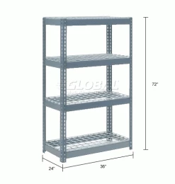 Global Industrial™ Extra Heavy Duty Shelving 36"W x 24"D x 72"H With 4 Shelves, Wire Deck, Gry -Shelving Sales Store 601892 dimx