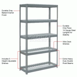 Global Industrial™ Extra Heavy Duty Shelving 48"W x 24"D x 60"H With 5 Shelves, Wire Deck, Gry -Shelving Sales Store 601900 1wco 6