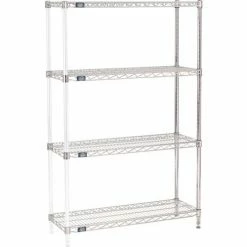 Nexel® Chrome, 4 Tier, Wire Shelving Add-On Unit, 36"W x 12"D x 54"H