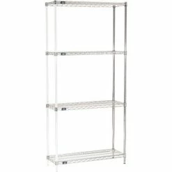 Nexel® Chrome, 4 Tier, Wire Shelving Add-On Unit, 36"W x 12"D x 86"H