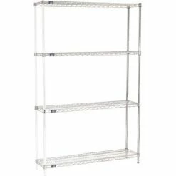 Nexel® Chrome, 4 Tier, Wire Shelving Add-On Unit, 48"W x 12"D x 86"H