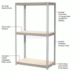 Global Industrial™ Expandable Starter Rack 96x48x84 3 Level Wood Deck 1100 lb. Cap Per Deck GRY -Shelving Sales Store 785555GY 1wco 2